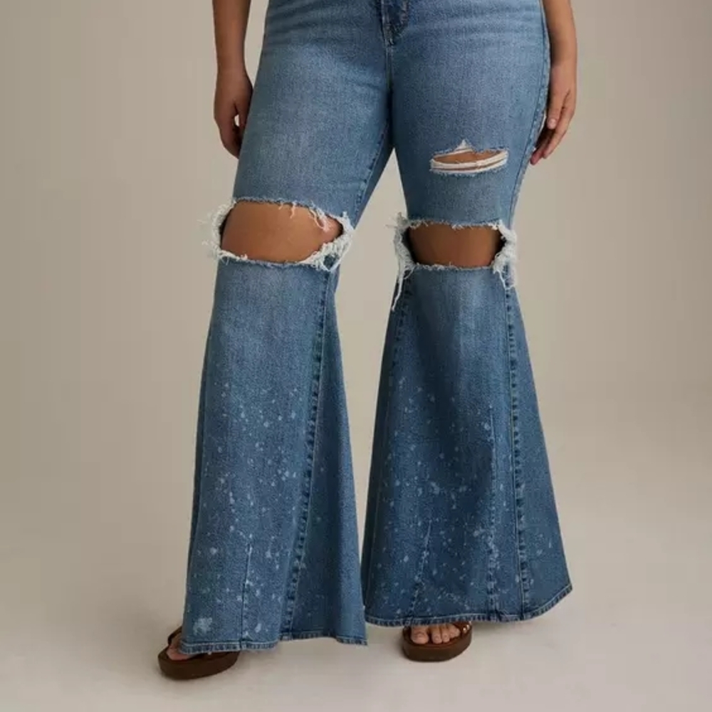 Torrid Blue Distressed Flare Jeans - Picture 2 of 9